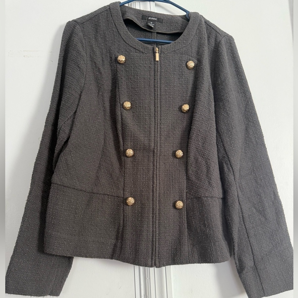 Alfani Dark Gray Military Style Blazer with Gold Buttons